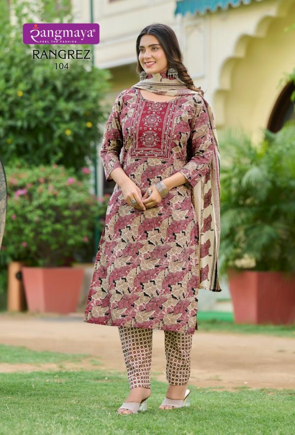 Rangmaya Rangrez Trending Wear Cotton Kurti Pant With Dupatta